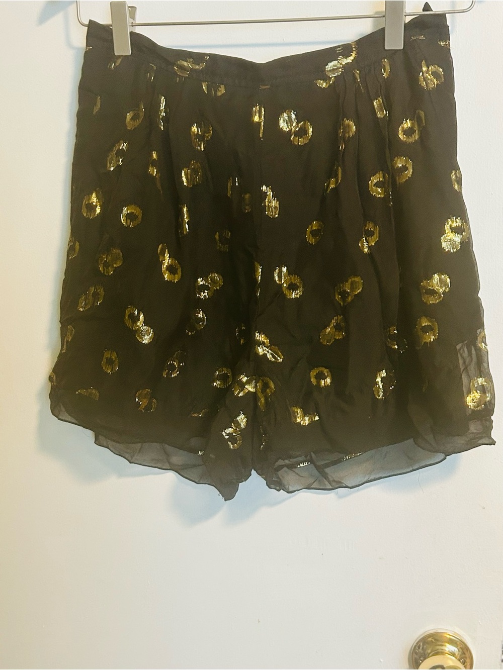 Diane Von Furstenberg Silk Black Shorts with Metallic Gold Animal Print